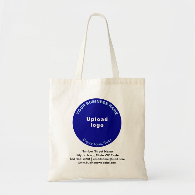Blue Round Shape Business Brand on Budget Tote Bag (Front)