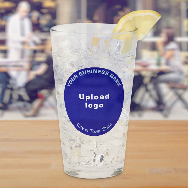 Blue Round Shape Business Brand on Glass Cup (Build brand name awareness. Blue round business brand on glass cup.)