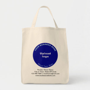 Blue Round Shape Business Brand on Grocery Tote Bag