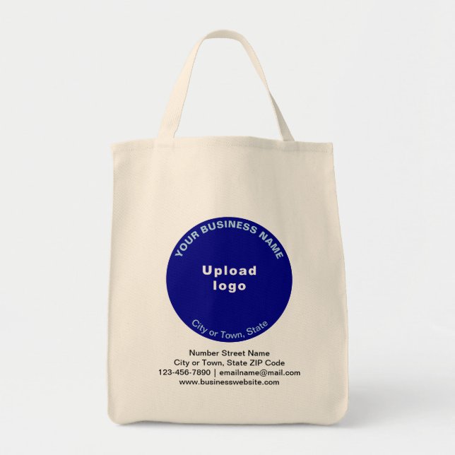 Blue Round Shape Business Brand on Grocery Tote Bag (Front)