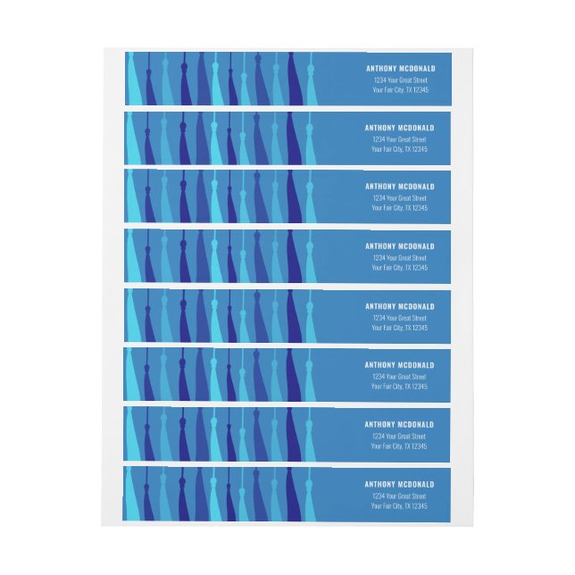 Blue Row of Tassels Wraparound Address Label (Sheet)