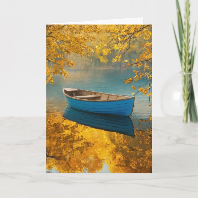 Blue Rowboat On a Calm Lake Card (Front)
