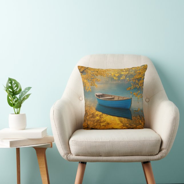 Blue Rowboat On Golden Lake Cushion (Chair)