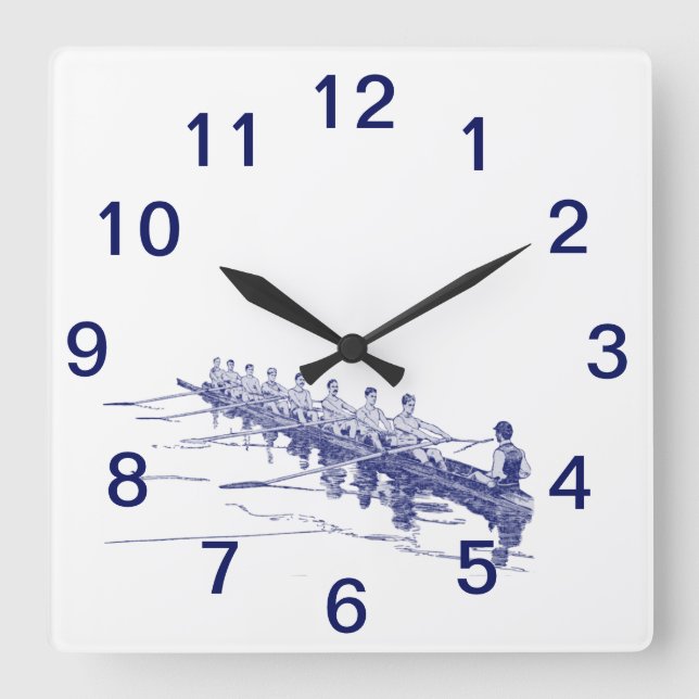 Blue Rowing Rowers Crew Team Water Sports #3 Square Wall Clock (Front)