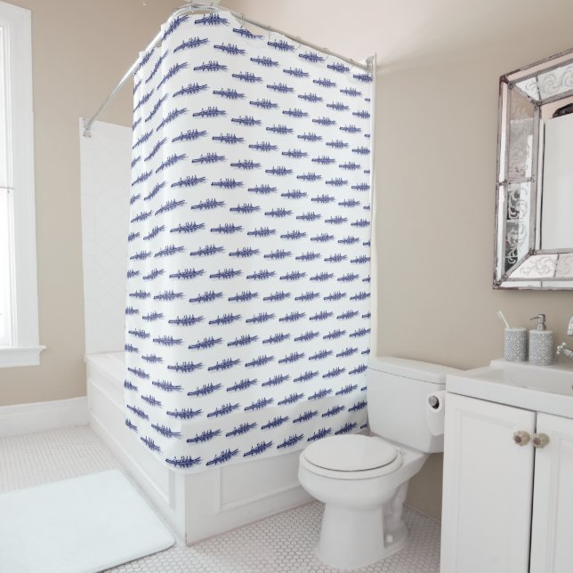 Blue Rowing Rowers Crew Team Water Sports Shower Curtain (In Situ)
