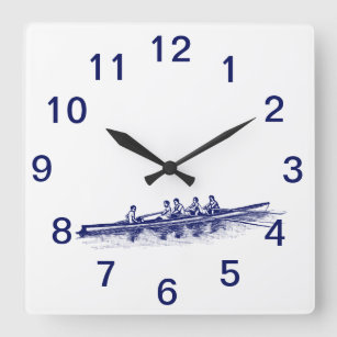 Blue Rowing Rowers Crew Team Water Sports Square Wall Clock