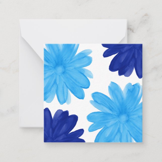 Blue Royal Blue Watercolor Flowers Note Card (Front)