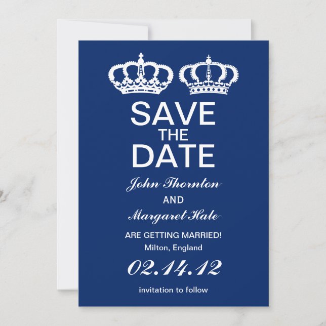 Blue Royal Couple Save the Date Invitation (Front)