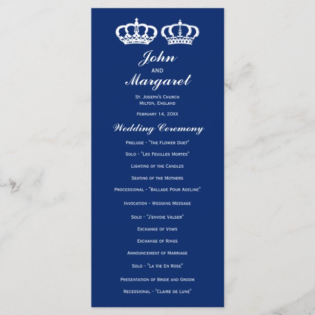 Blue Royal Couple Wedding Program (Front)