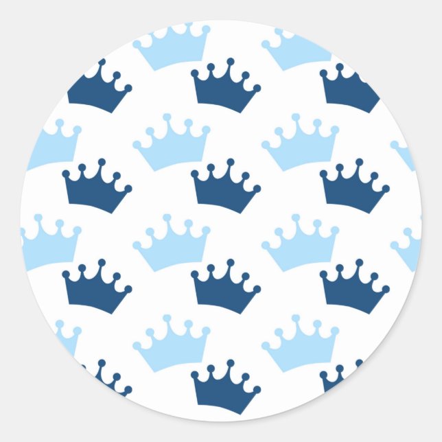 Blue Royal Crowns Fairytale Prince Baby Shower Classic Round Sticker (Front)