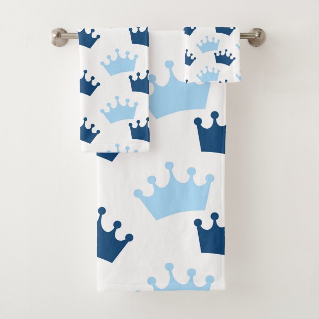 Blue Royal Crowns Fairytale Prince Storybook Decor Bath Towel Set (Insitu)