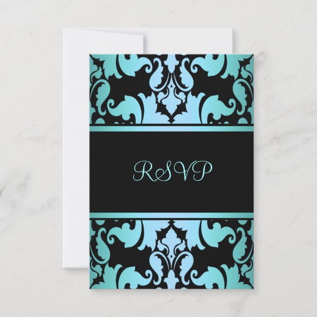 Blue Royal Damask RSVP Card (Front)