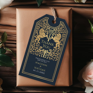 Blue Royal Lion Mediaeval Sword Wedding Thank You Gift Tags