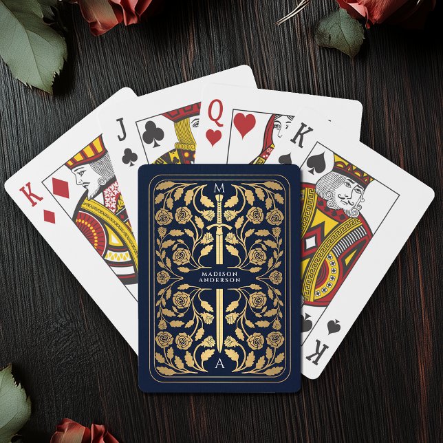 Blue Royal Mediaeval Gold Sword Monogram Playing Cards (Creator Uploaded)