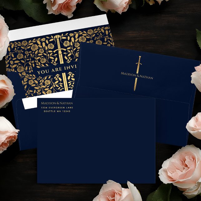 Blue Royal Mediaeval Gold Sword Wedding Envelope (Creator Uploaded)