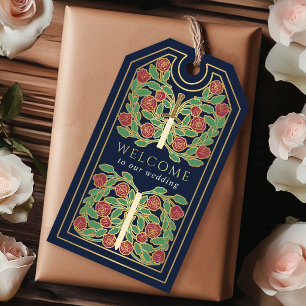 Blue Royal Mediaeval Gold Sword Wedding Welcome Gift Tags