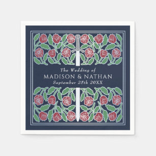 Blue Royal Mediaeval Silver Floral Sword Wedding Napkin