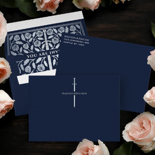 Blue Royal Mediaeval Silver Sword Wedding Envelope