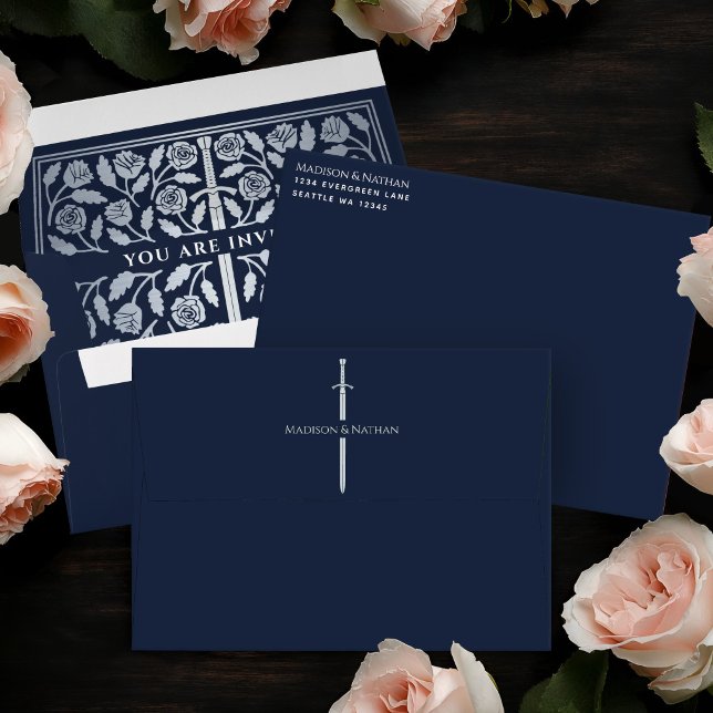 Blue Royal Mediaeval Silver Sword Wedding Envelope (Creator Uploaded)