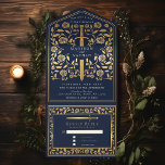 Blue Royal Mediaeval Sword Wedding  All In One Invitation<br><div class="desc">Celebrate your special day with this Royal Mediaeval Sword Wedding design. The design on the back of the invite is NOT real gold foil. You can customise this further by clicking on the "PERSONALIZE" button.</div>