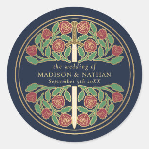 Blue Royal Mediaeval Sword Wedding Classic Round Sticker