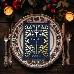 Blue Royal Mediaeval Sword Wedding Table Card