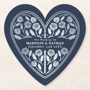 Blue Royal Medieval Silver Sword Wedding Paper Coaster