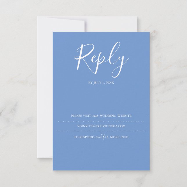 Blue RSVP Card, Wedding Website (Front)