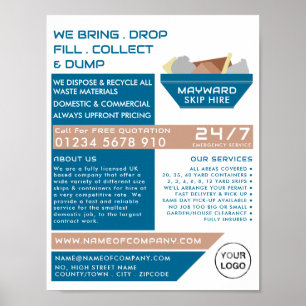 Blue Rubbish Skip Design, Skip/Dumpster Company Poster