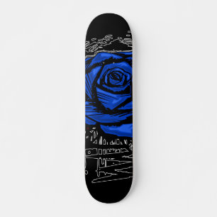 Blue Rugged Rose Graffiti Art • Urban Street Skateboard