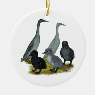 Blue Runner Duck Family Ceramic Tree Decoration