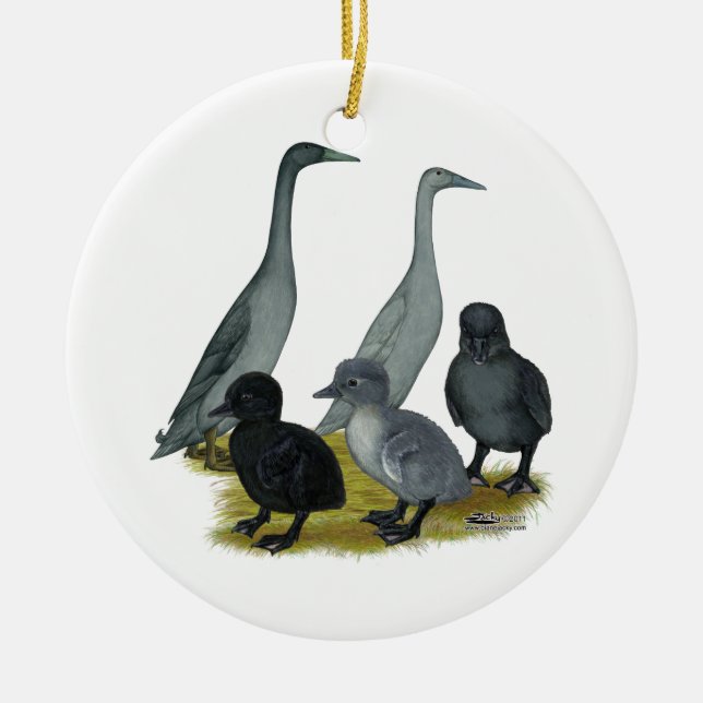 Blue Runner Duck Family Ceramic Tree Decoration (Front)