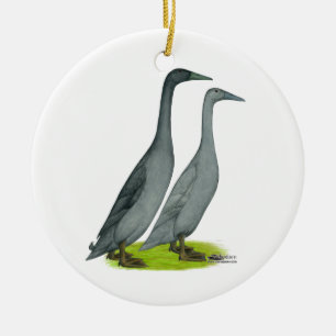 Blue Runner Ducks Ceramic Tree Decoration