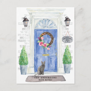 Blue Russian Cat Moving Announcement Postcard
