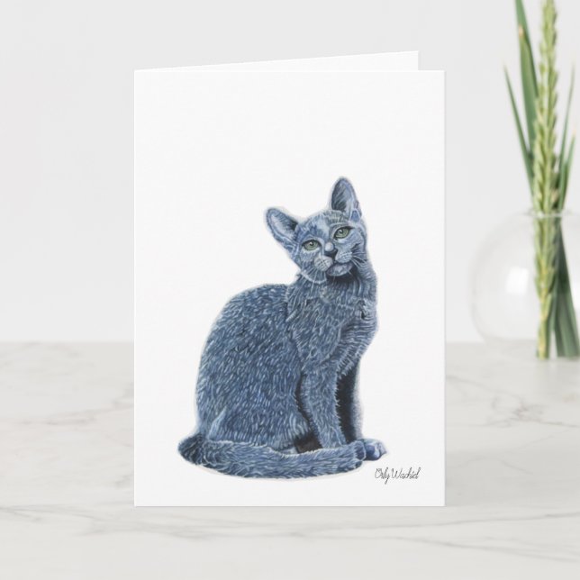 Blue Russian greeting card - for cat lovers (Front)