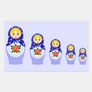 Blue russian matryoshka nesting dolls rectangular sticker