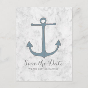 Blue Rustic Anchor Save the Date Postcard