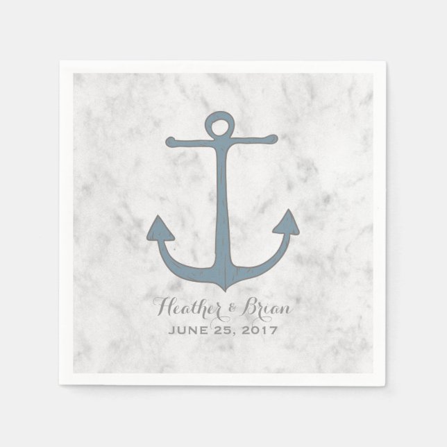 Blue Rustic Anchor Wedding Napkin (Front)
