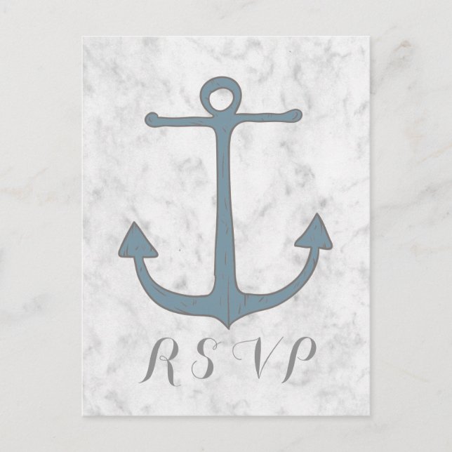Blue Rustic Anchor Wedding RSVP Postcard (Front)