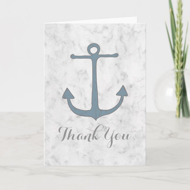 Blue Rustic Anchor Wedding Thank You Card (Front)