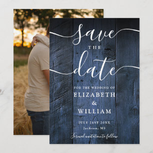Blue Rustic Barn Wood Boho Chic Photo Wedding  Save The Date