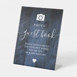 Blue Rustic Barn Wood Boho Photo Guest Book  Pedestal Sign