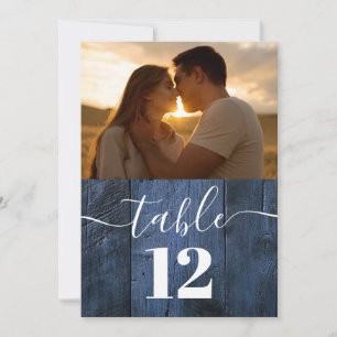 Blue Rustic Barn Wood Boho Photo Table Number