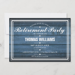 Blue Rustic Barn Wood Retirement Party Invitation
