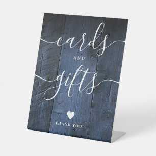 Blue Rustic Barn Wood Script Cards And Gifts Pedestal Sign