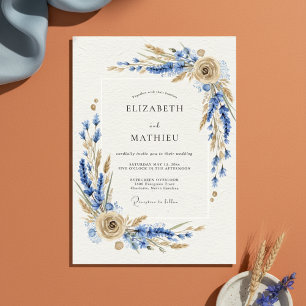 Blue Rustic Botanical Wedding Invitation