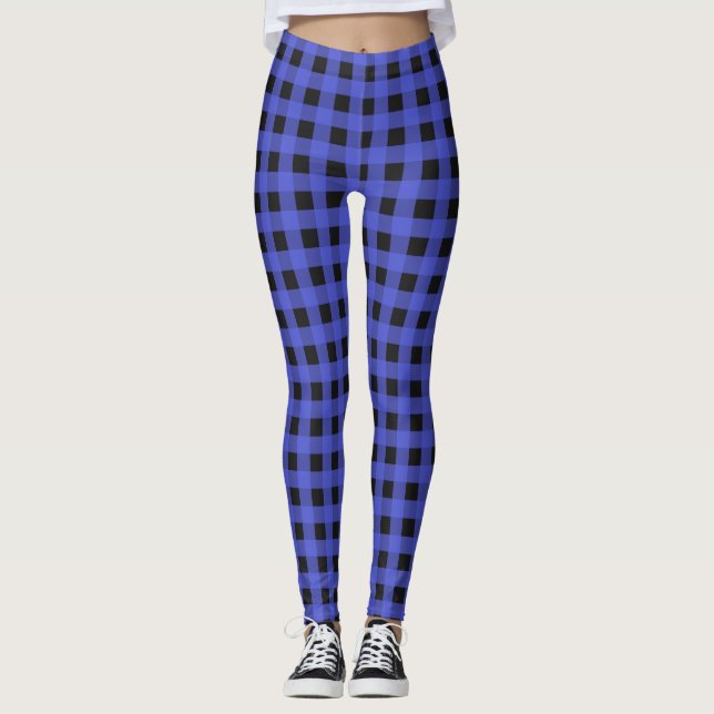 Blue Rustic Buffalo Plaid Lumberjack Check Leggings (Front)
