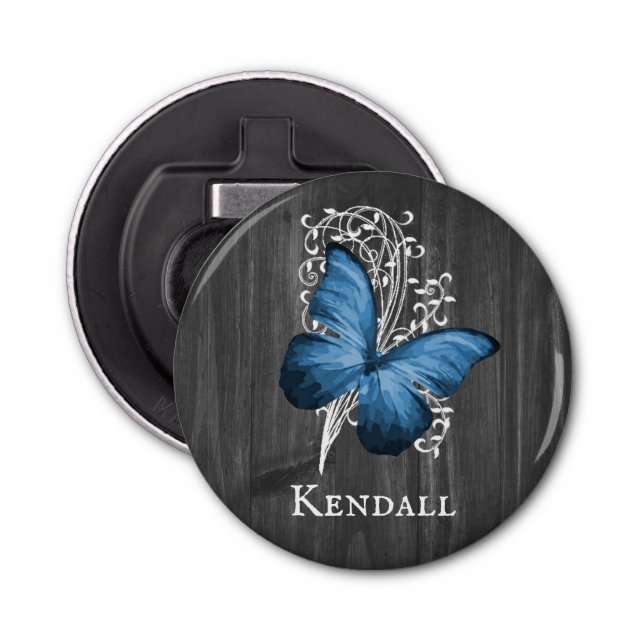 Blue Rustic Butterfly Personalised Bottle Opener (Front)