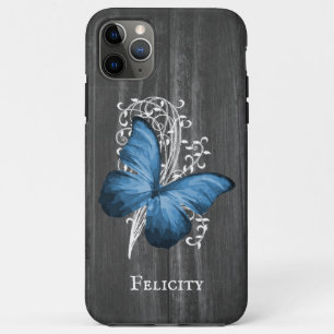 Blue Rustic Butterfly Personalised iPhone 11 Pro Max Case