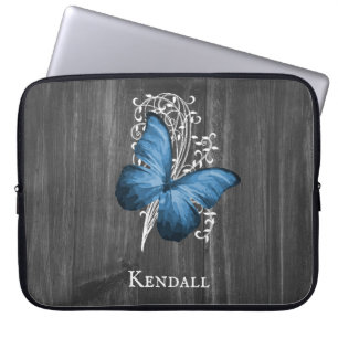 Blue Rustic Butterfly Personalised Laptop Sleeve